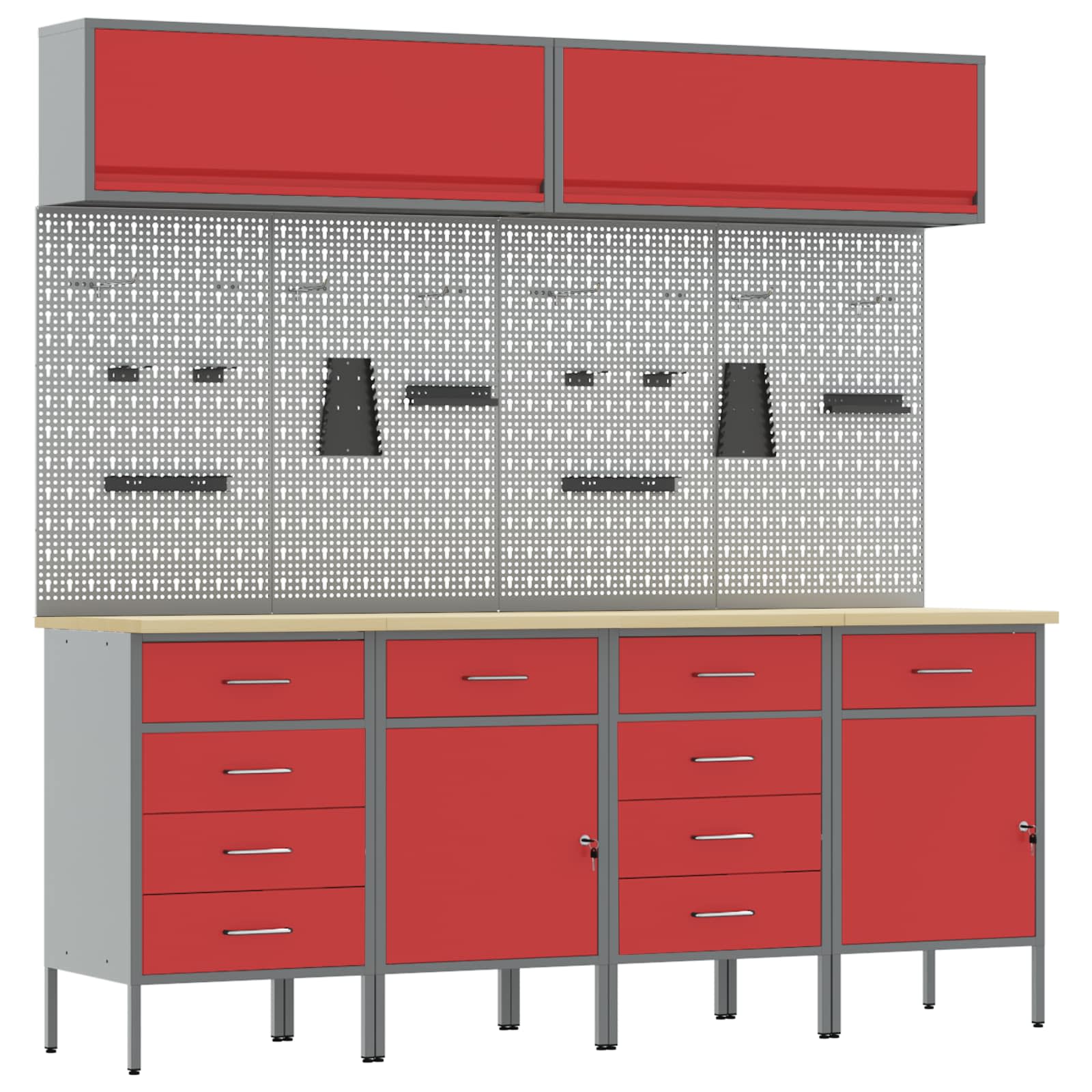 Set radnih ormarića s ladicama s pohranom 10 pcs Crvena