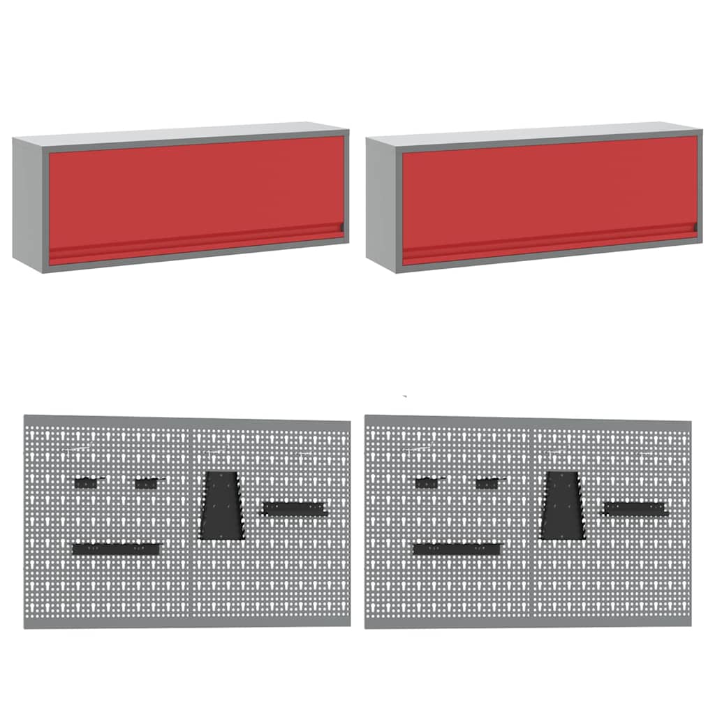 Set radnog stola 8 pcs Crvena i siva Čelik s prahom premazan