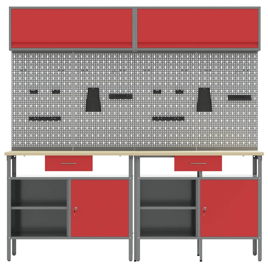 Set radnog stola 8 pcs Crvena i siva Čelik s prahom premazan