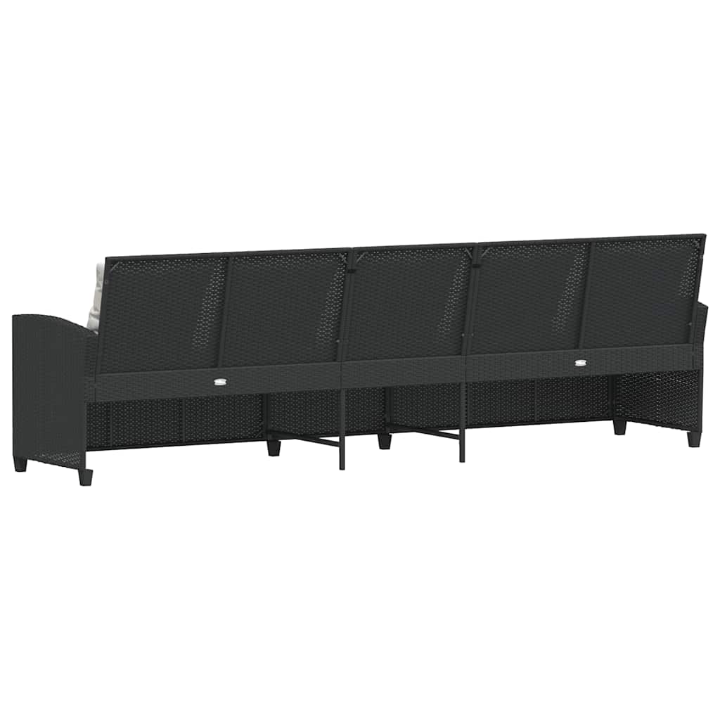 Vrtna sofa 5-sjed s jastucima crni poliratan