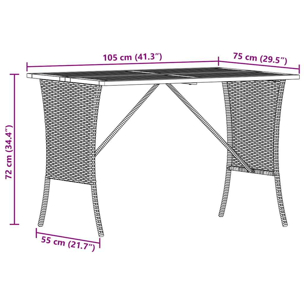 Vrtni stol s pločom od akacije crne boje 105x75x72 cm poliratan