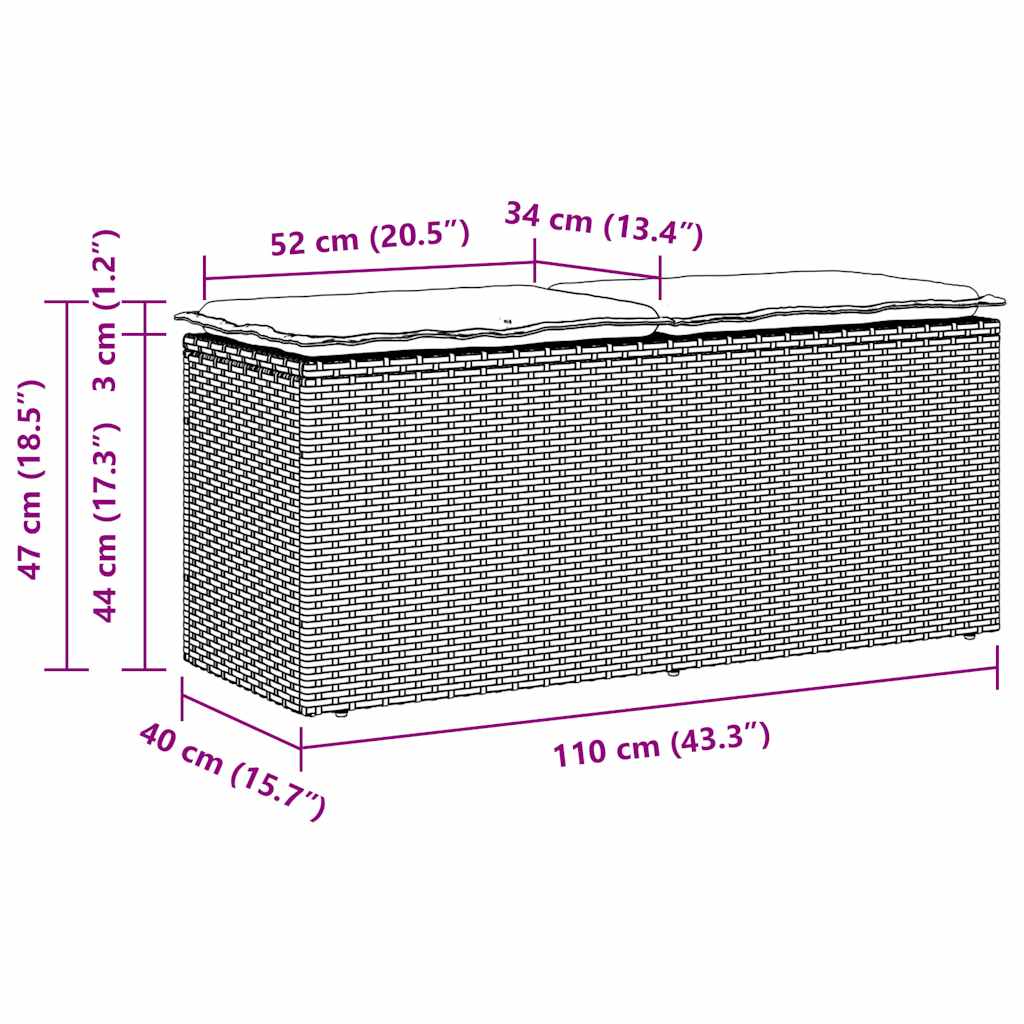 Vrtna klupa s jastukom crna 110x40x44 cm od poliratana