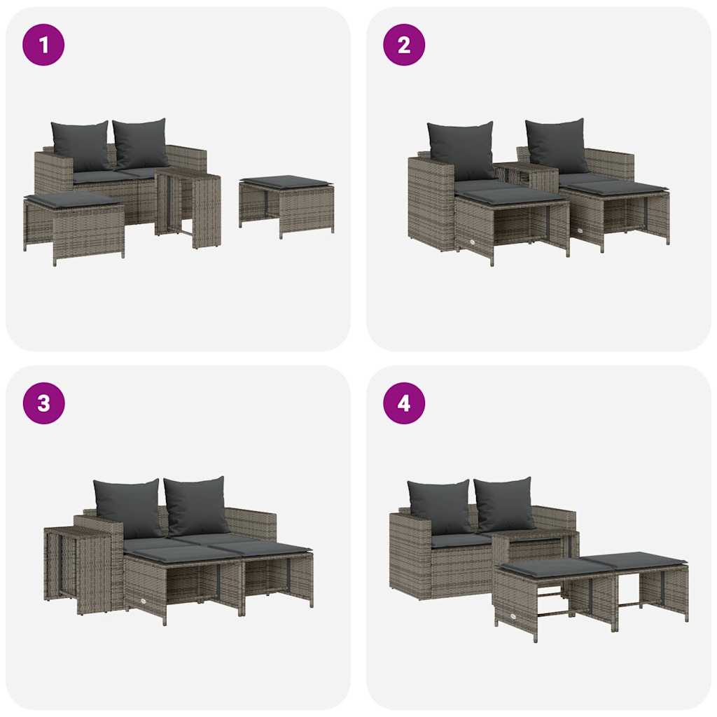 Vrtni set od 5 dijelova s jastucima, složiv, sivi poliratan