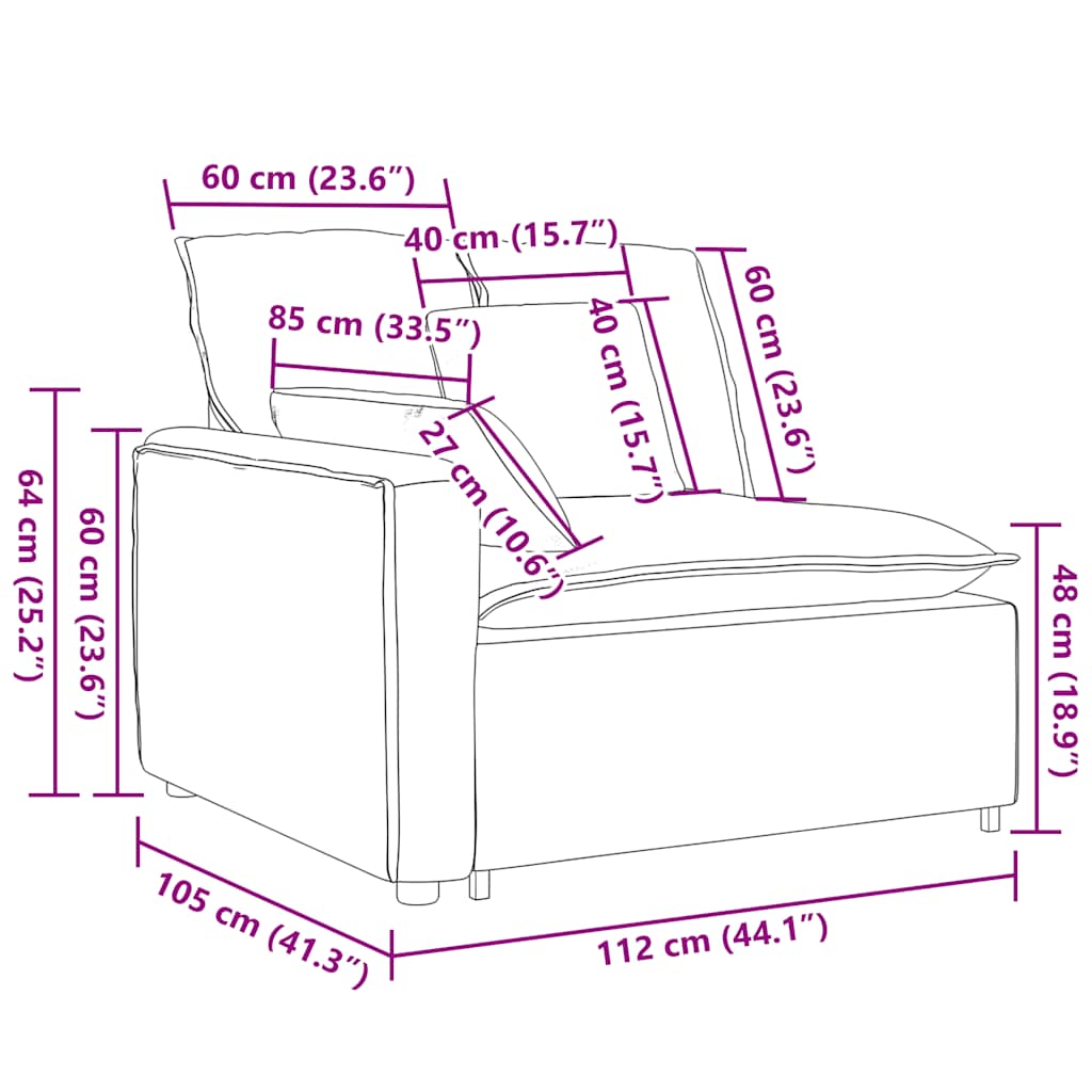 Modularni kauč s naslonom za ruke i jastucima, taupe 100 cm