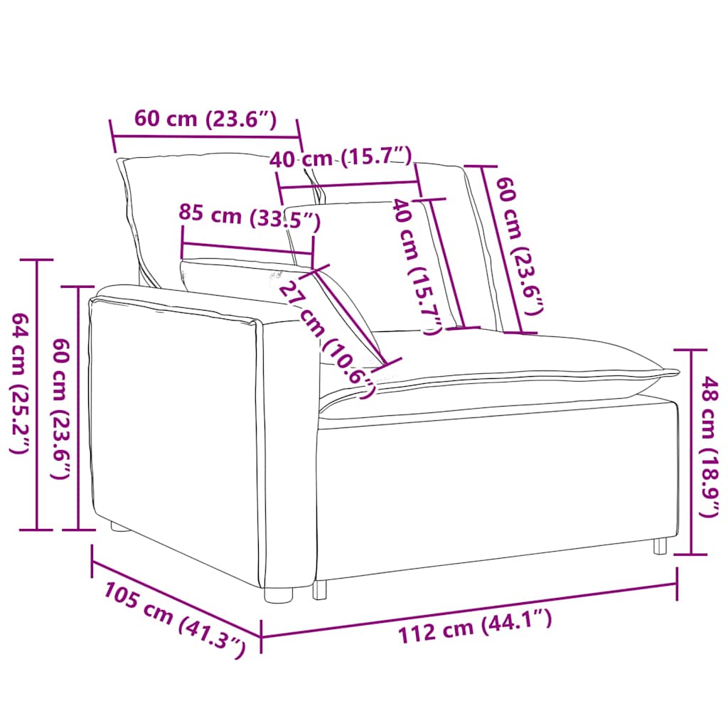 Modularni kauč s naslonom za ruke i jastucima žuti 100 cm