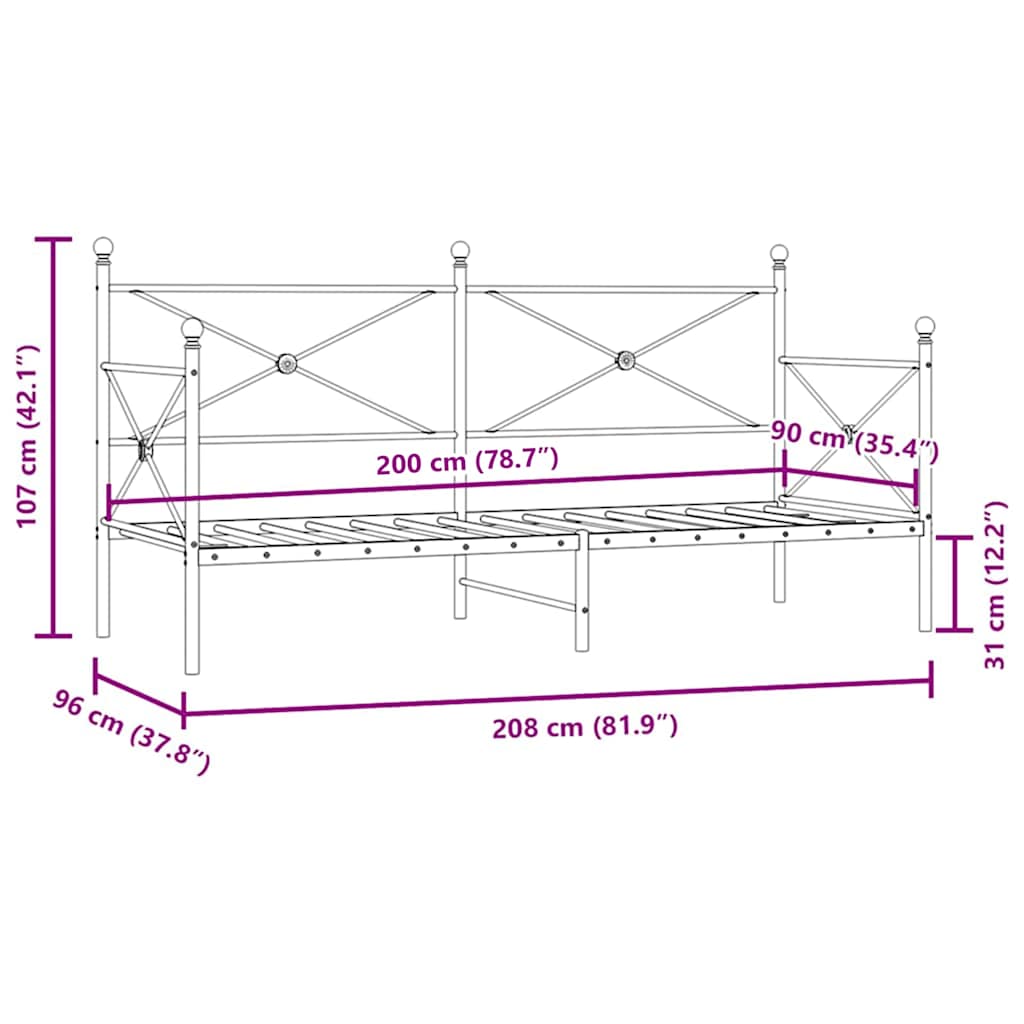 Dnevni krevet bez madraca crni 90x200 cm čelik