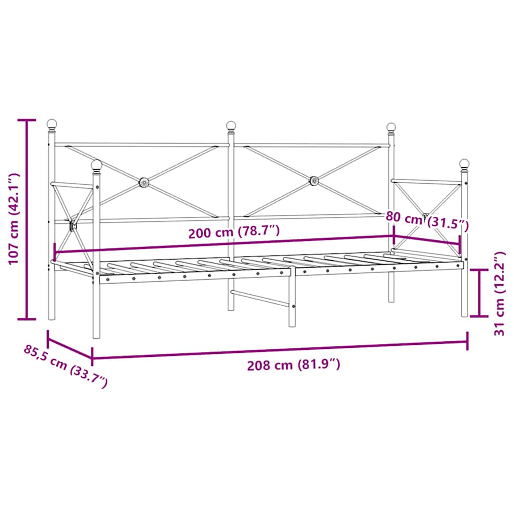 Dnevni krevet bez madraca bijeli 80x200 cm čelik