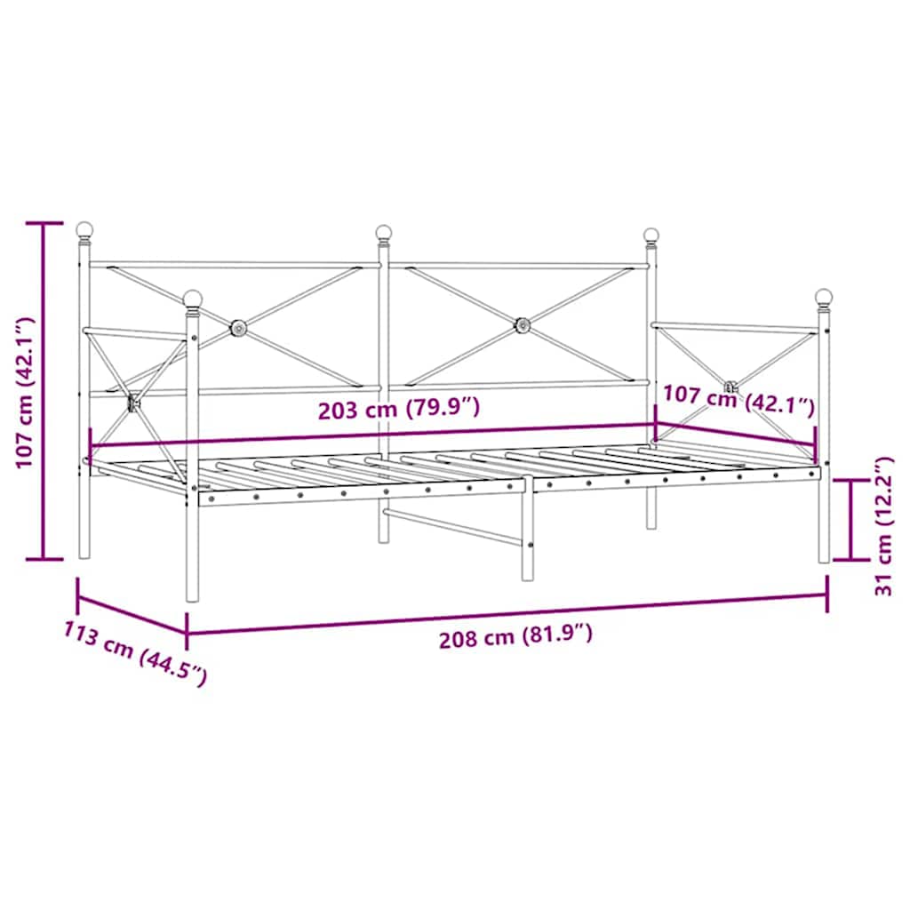 Dnevni krevet bez madraca bijeli 107x203 cm čelik