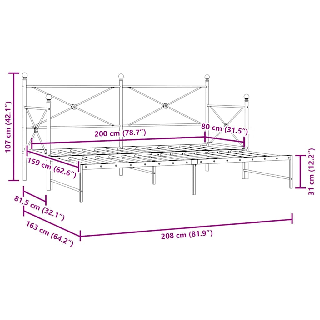 Krevet na rasklapanje bez madraca bijeli 80x200 cm čelik