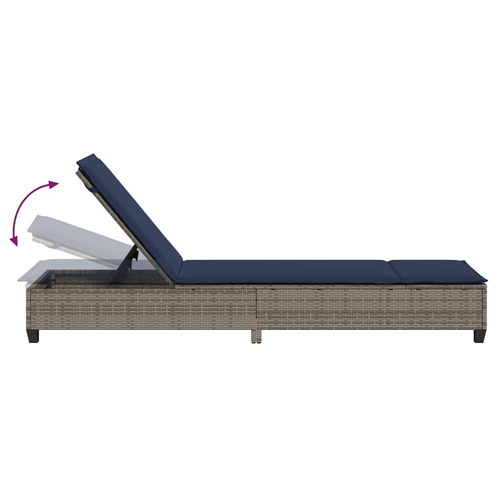 Ležaljka s jastucima siva 55x200x25,5 cm poli ratan