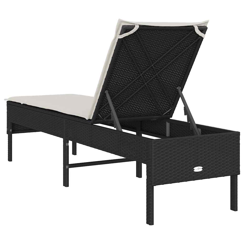 Ležaljka s jastukom crna 55x200x44 cm poli ratan