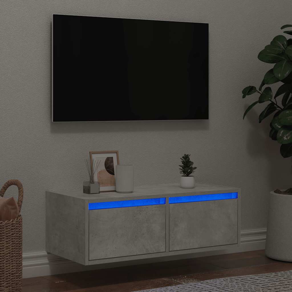TV ormarić s LED svjetlima siva boja betona 75x35,5x25 cm