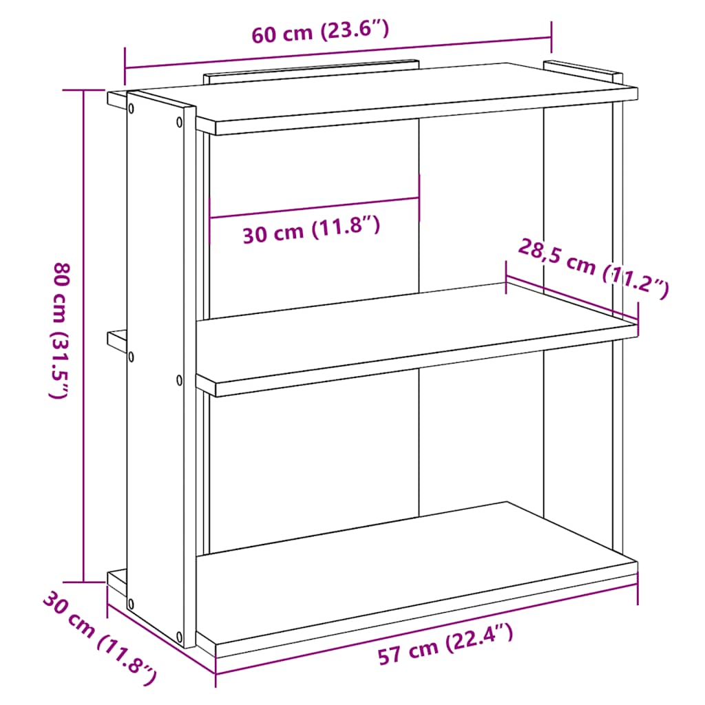 Regal za knjige s 3 razine crni 60x30x80 cm konstruirano drvo