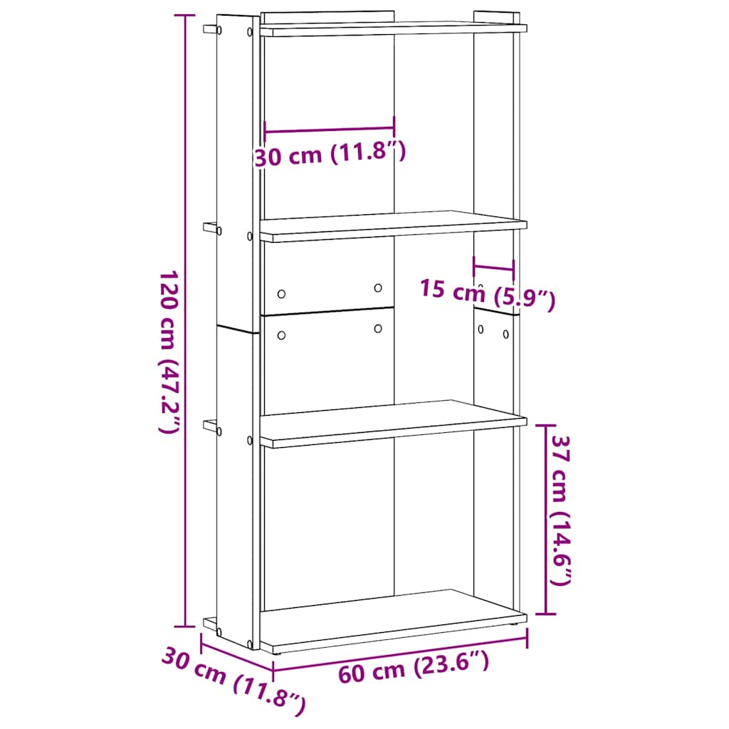 Regal za knjige s 3 razina boja staro drvo 60x30x120 cm drveni