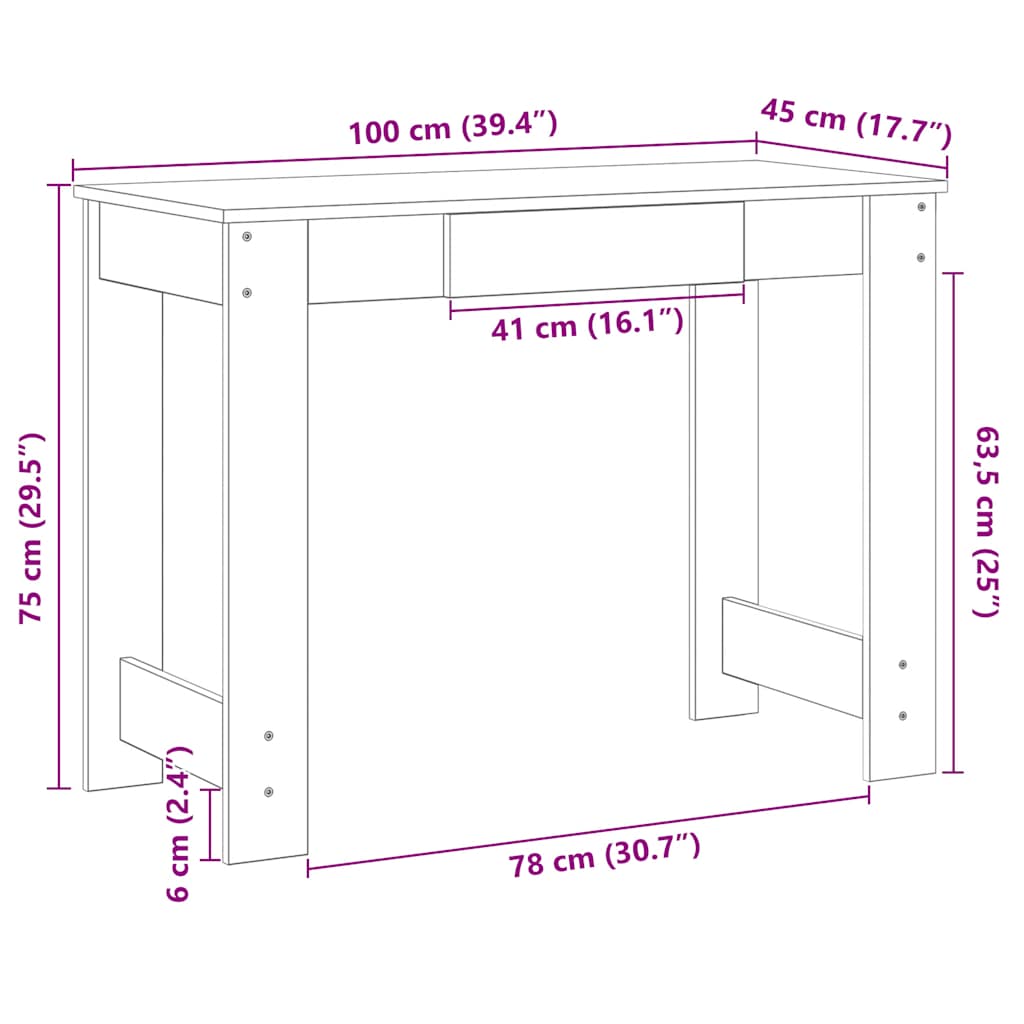 Radni stol boja dimljenog hrasta 100x45x75 cm konstruirano drvo