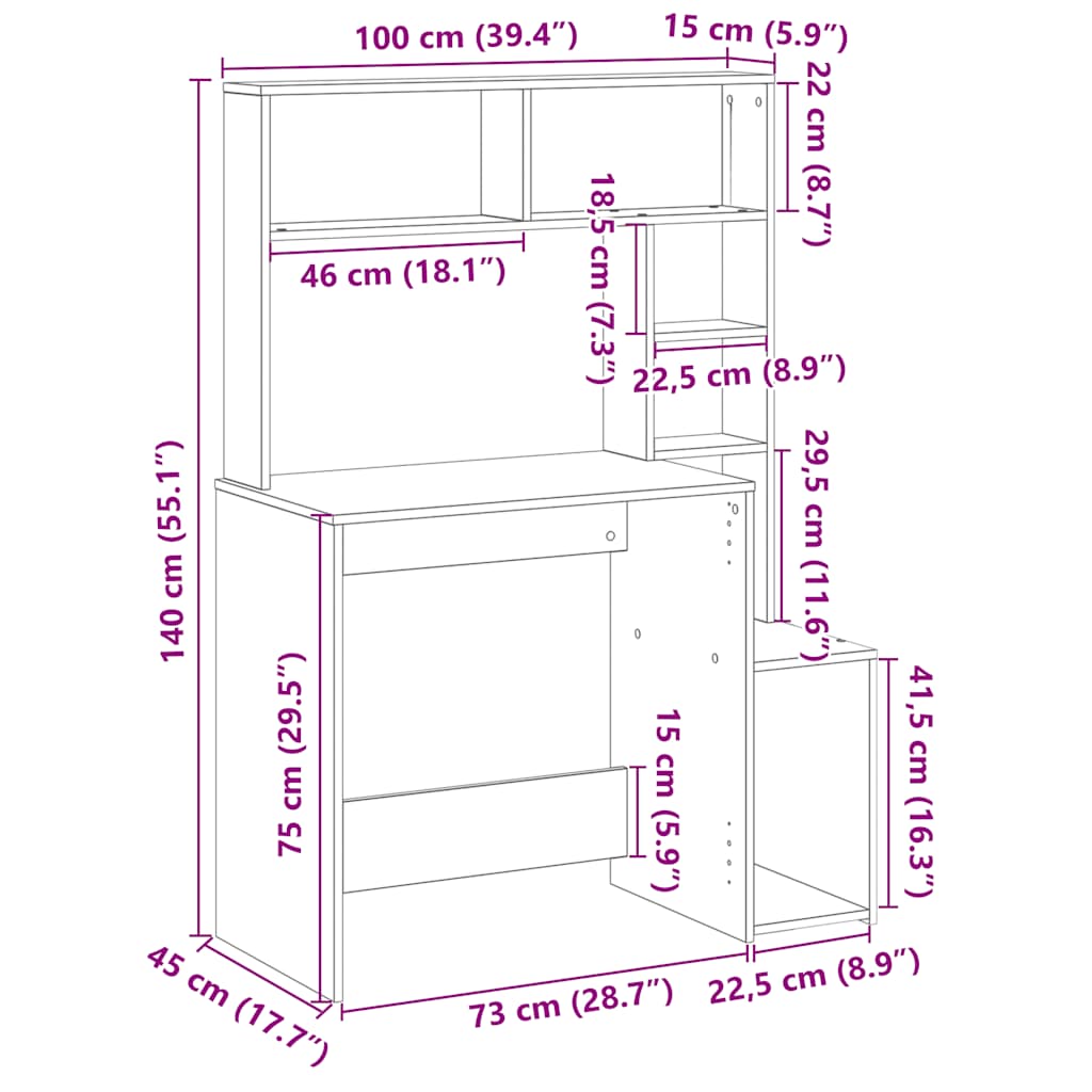 Radni stol s policama boja hrasta sonome 100x45x140 cm drveni