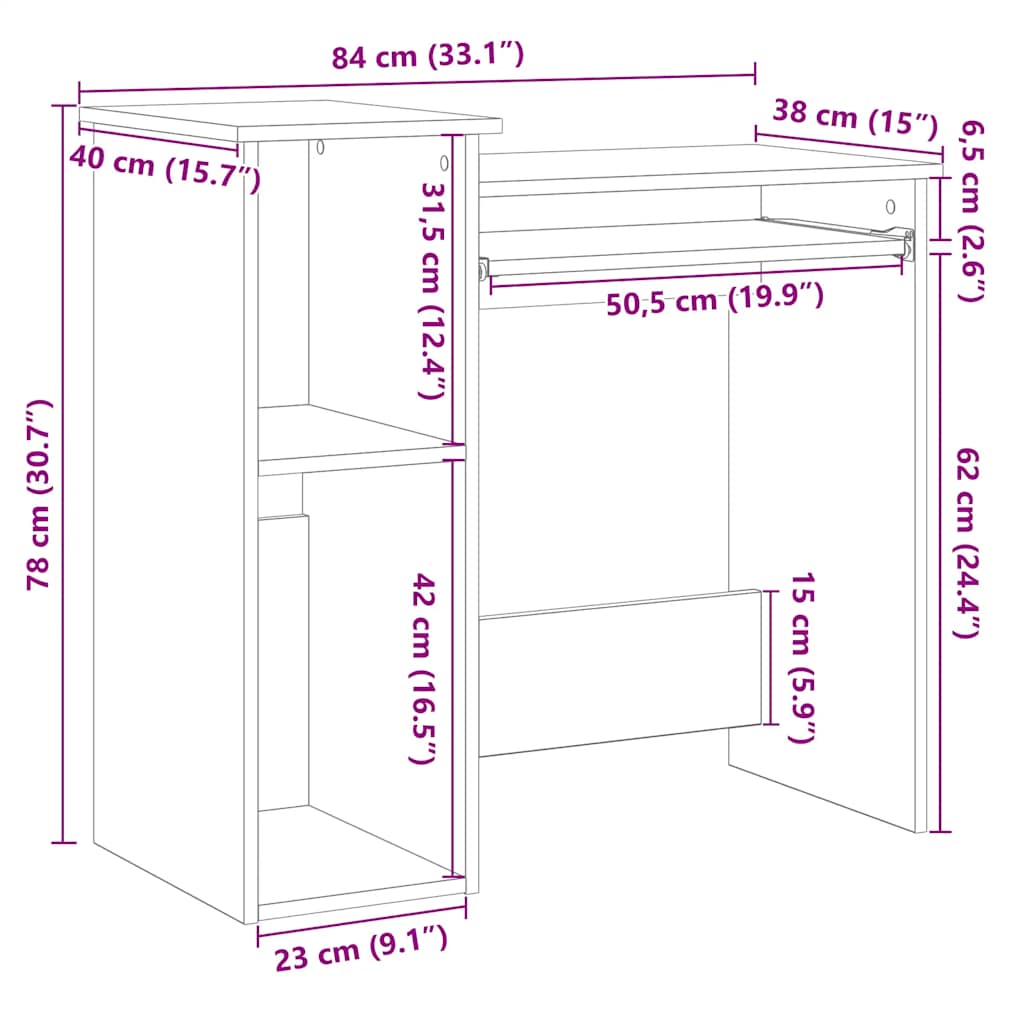 Radni stol s policama crni 84x40x78 cm konstruirano drvo