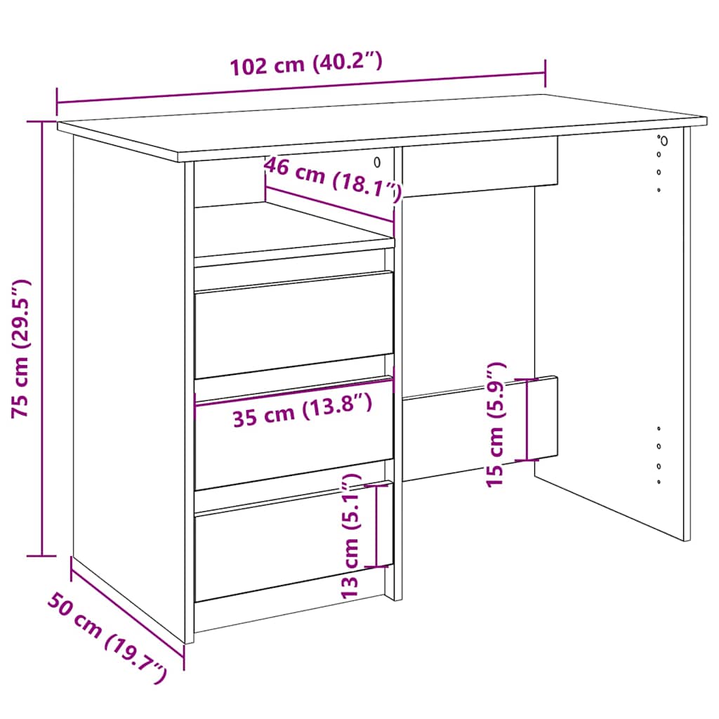 Radni stol boja drva 102 x 50 x 75 cm od konstruiranog drva