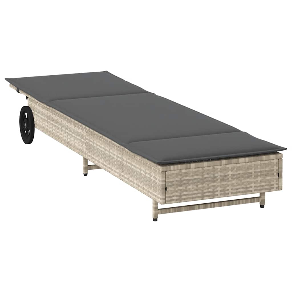 Ležaljka sunčanje s kotačima i jastucima svjetlosiva poliratan