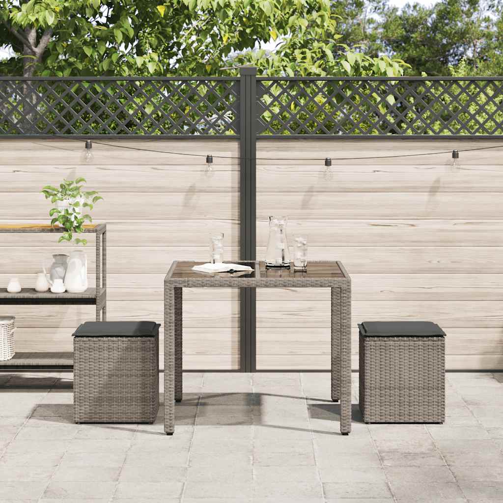 Vrtni tabure s jastucima 2 kom sivi 40x40x43 cm poliratan