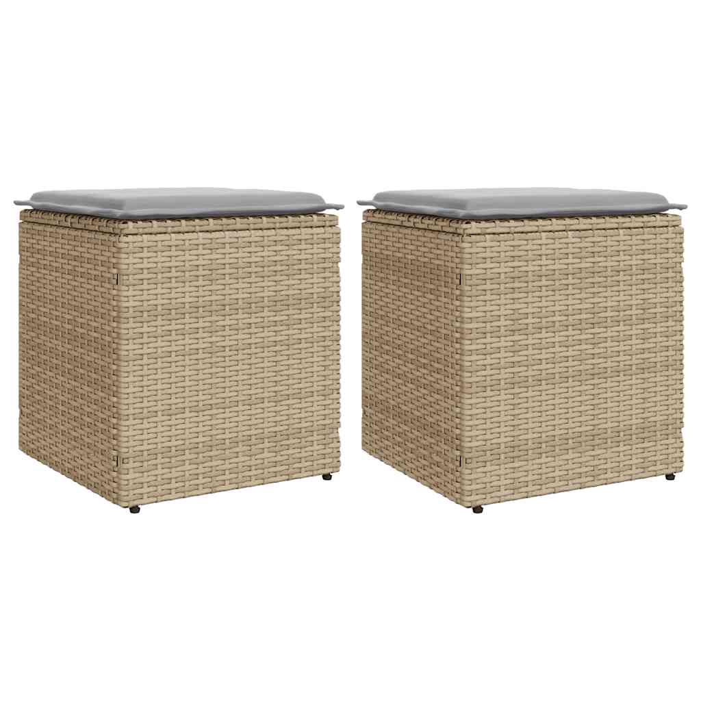 Vrtni tabure s jastucima 2 kom bež 40x40x43 cm poliratan