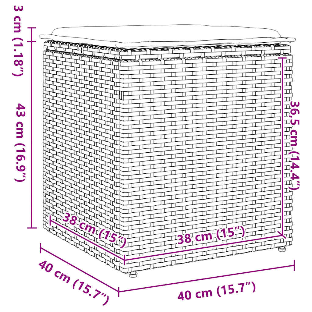 Vrtni tabure s jastucima 2 kom bež 40x40x43 cm poliratan