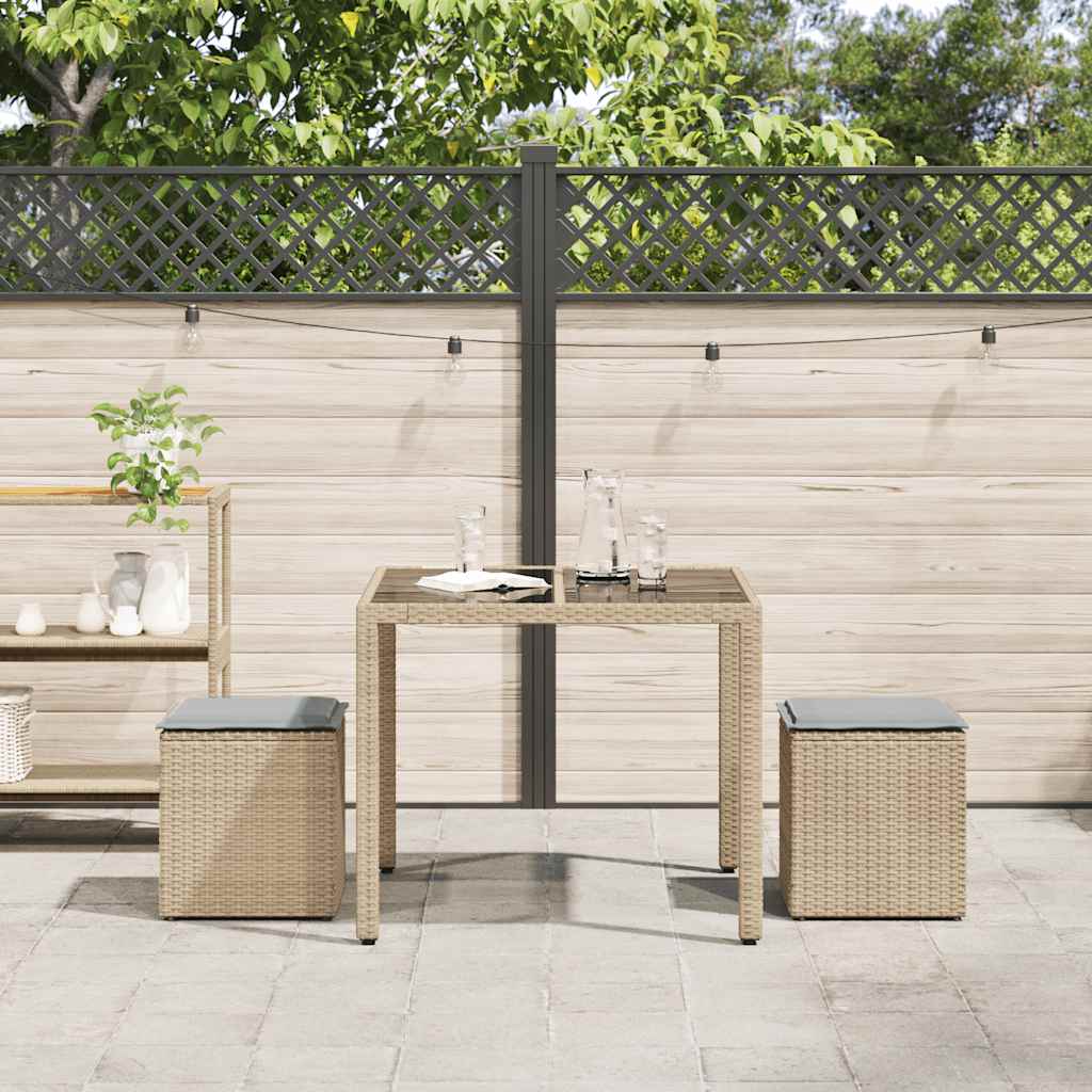 Vrtni tabure s jastucima 2 kom bež 40x40x43 cm poliratan