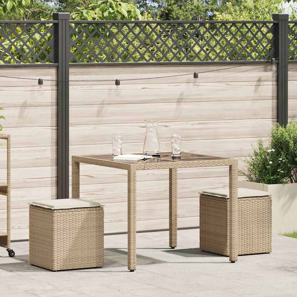 Vrtni tabure s jastucima 2 kom bež 40x40x43 cm poliratan