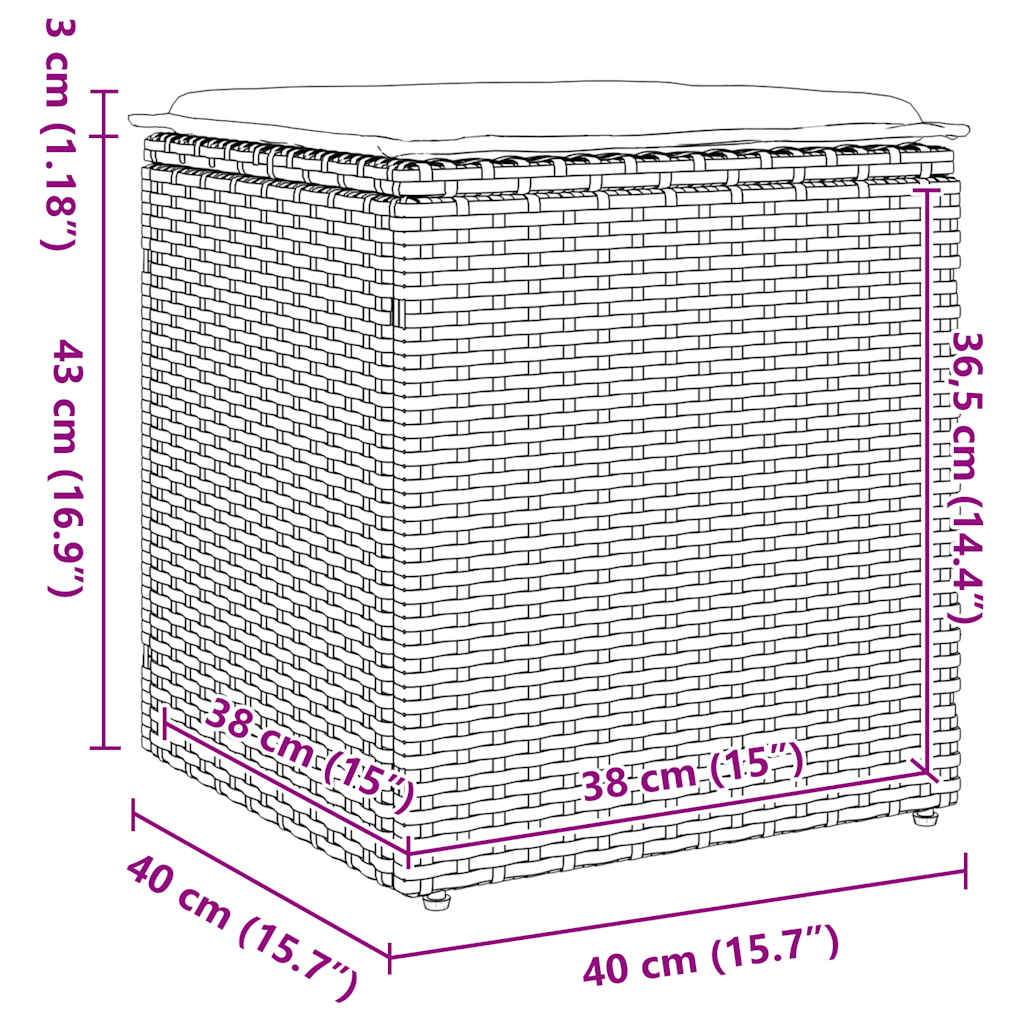 Vrtni tabure s jastucima 2 kom bež 40x40x43 cm poliratan