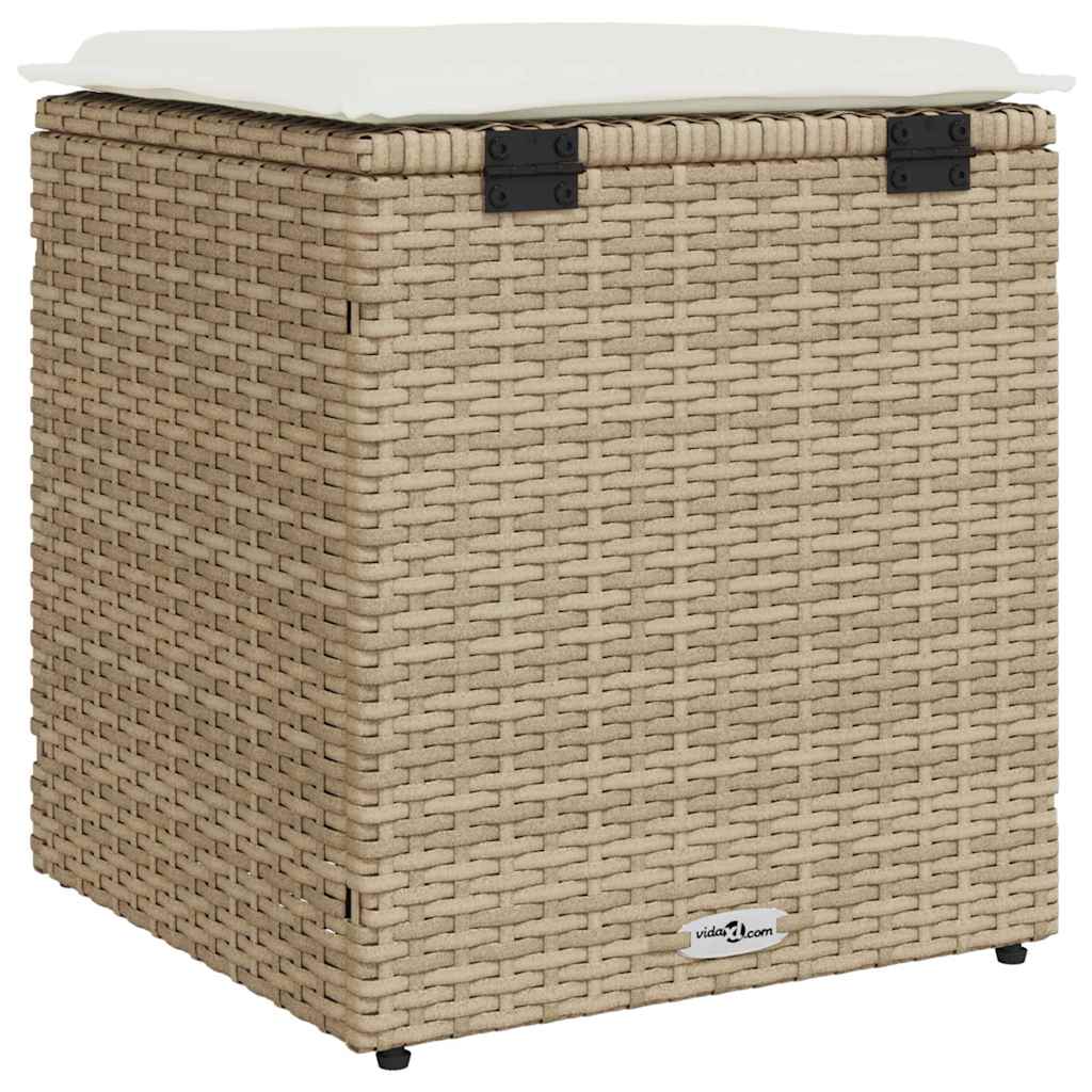 Vrtni tabure s jastucima 2 kom bež 40x40x43 cm poliratan