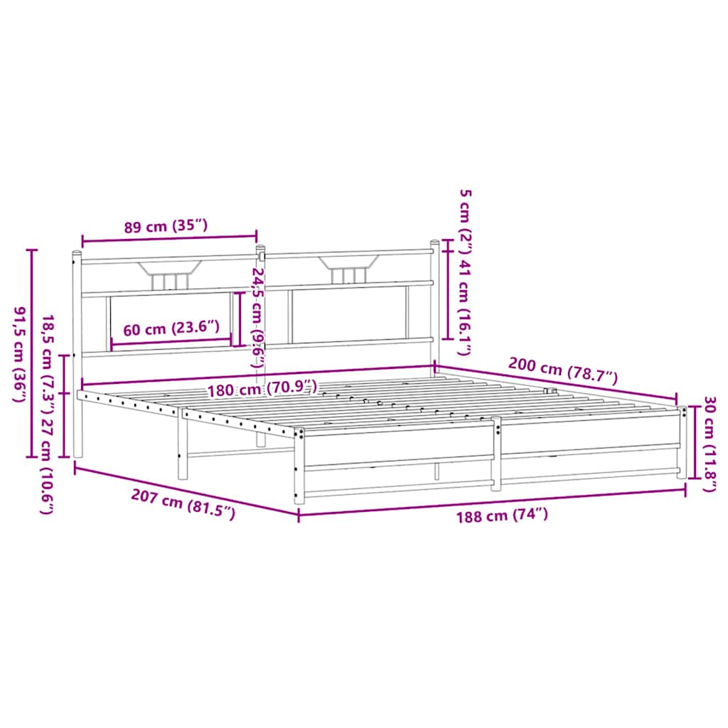 Metalni okvir kreveta bez madraca boja hrasta 180x200 cm