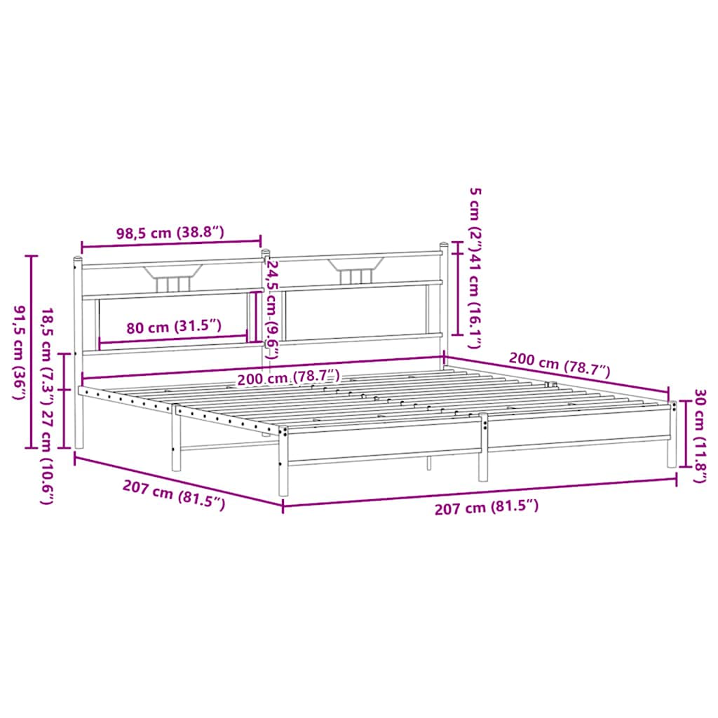 Metalni okvir kreveta bez madraca boja hrasta sonome 200x200 cm