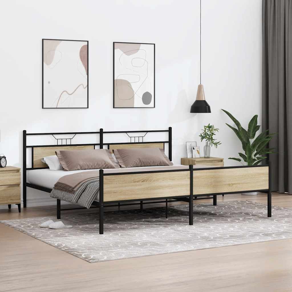 Metalni okvir kreveta bez madraca boja hrasta sonome 193x201 cm