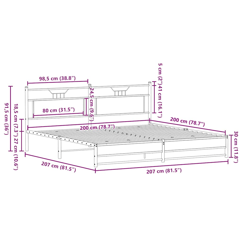 Metalni okvir kreveta bez madraca smeđa boja hrasta 200x200 cm