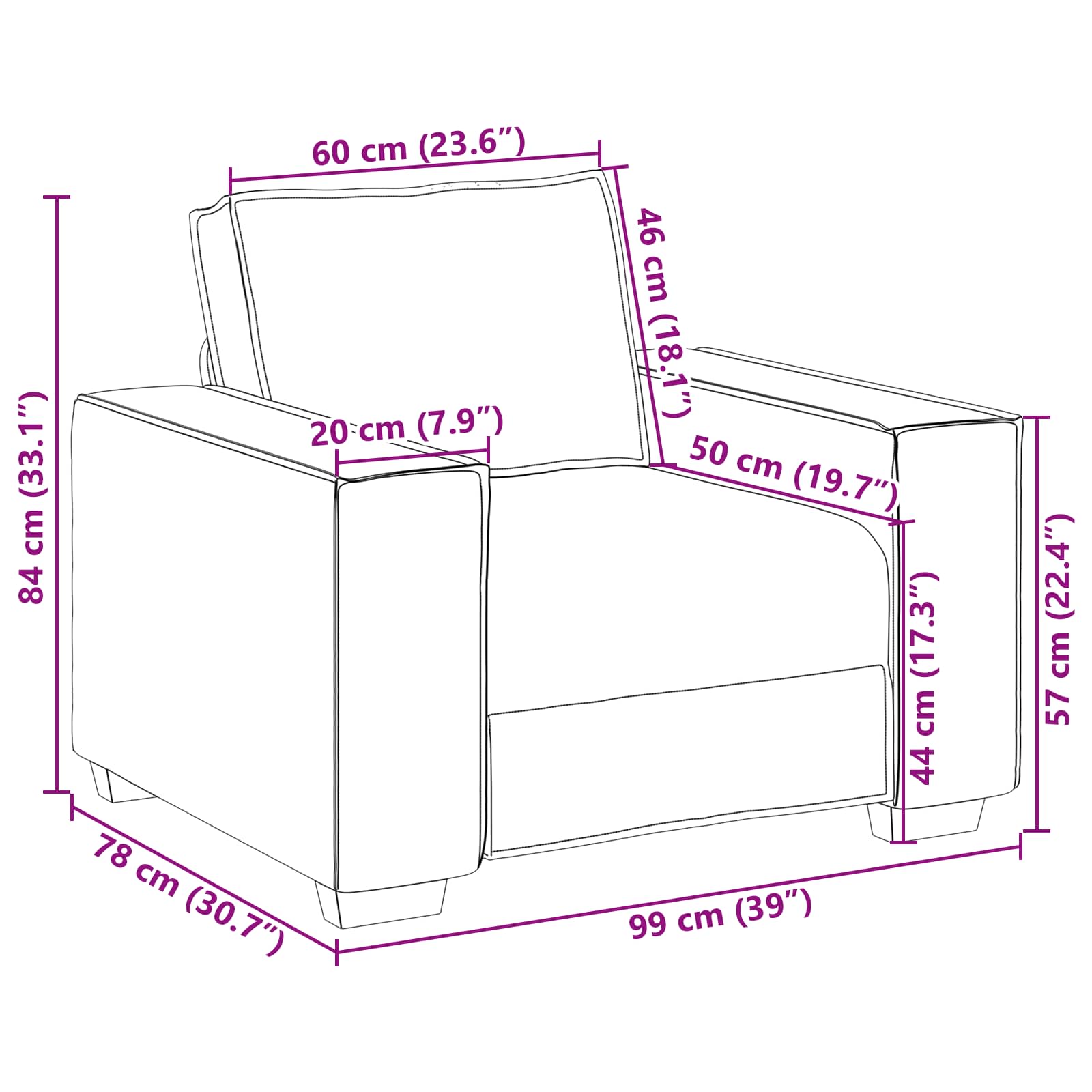 Sofa 3 pcs Crna 220 x 80 x 84 cm Platnasta tkanina