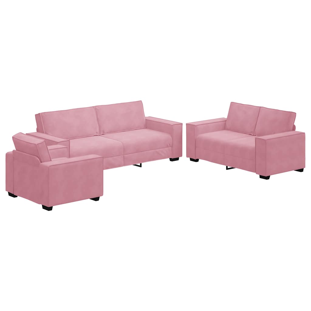 3-dijelni set sofa s jastucima, ružičasti baršun