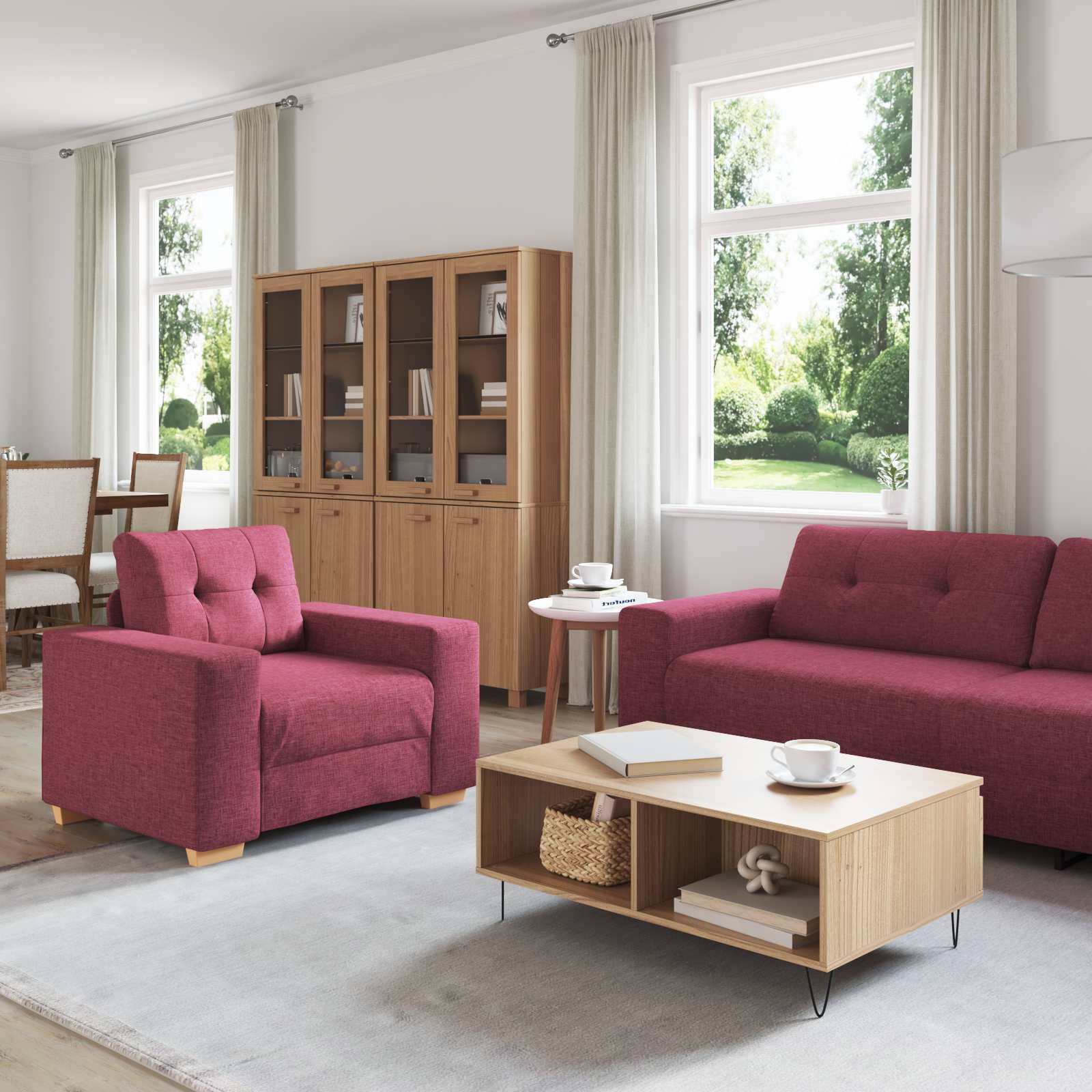 Sofa 3 pcs Vjetrovita Crvena 221 x 80 x 80 cm Platnasta tkanina