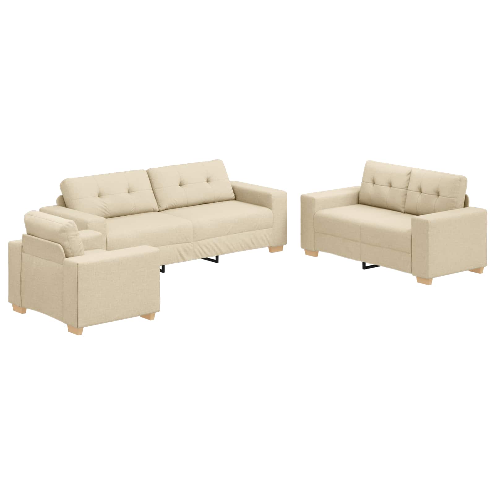 Sofa 3 pcs Krema 221 x 80 x 80 cm Platnasta tkanina