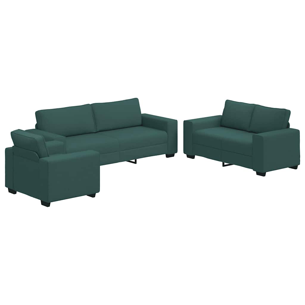 3-dijelni set sofa s jastucima, tamnozelena tkanina
