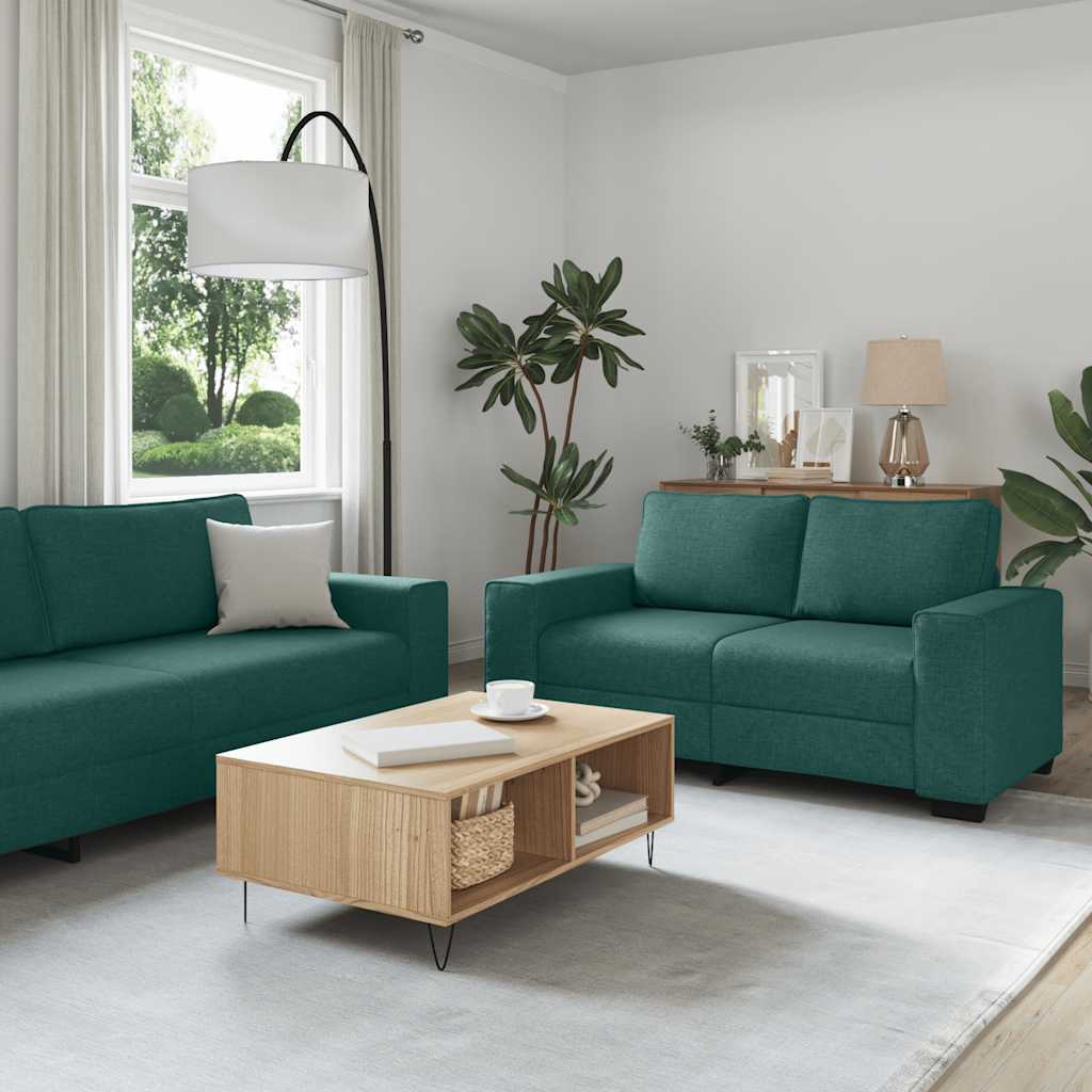 3-dijelni set sofa s jastucima, tamnozelena tkanina