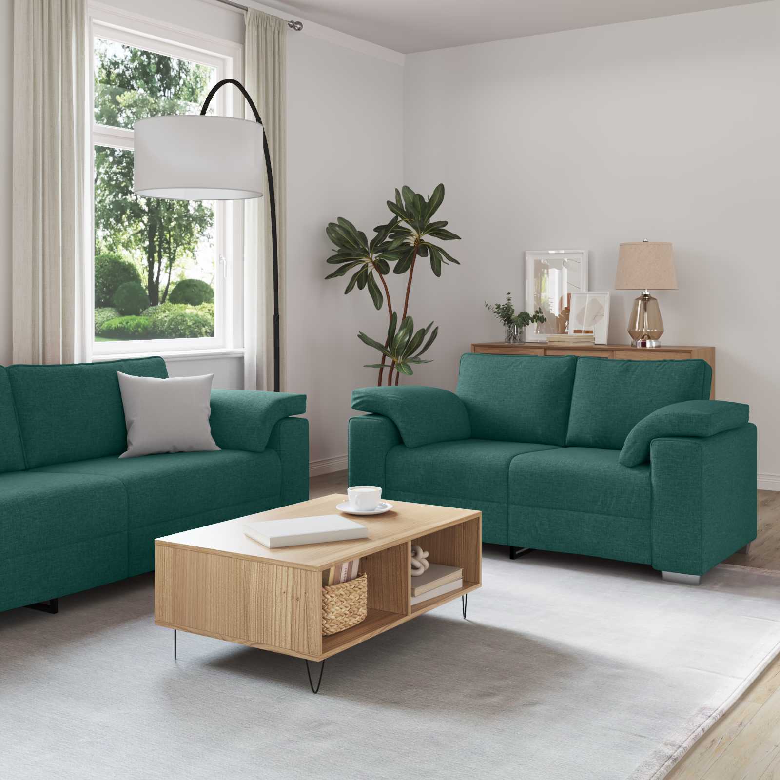 Sofa 3 pcs Tamnozelena 219 x 80 x 82 cm Platnasta tkanina