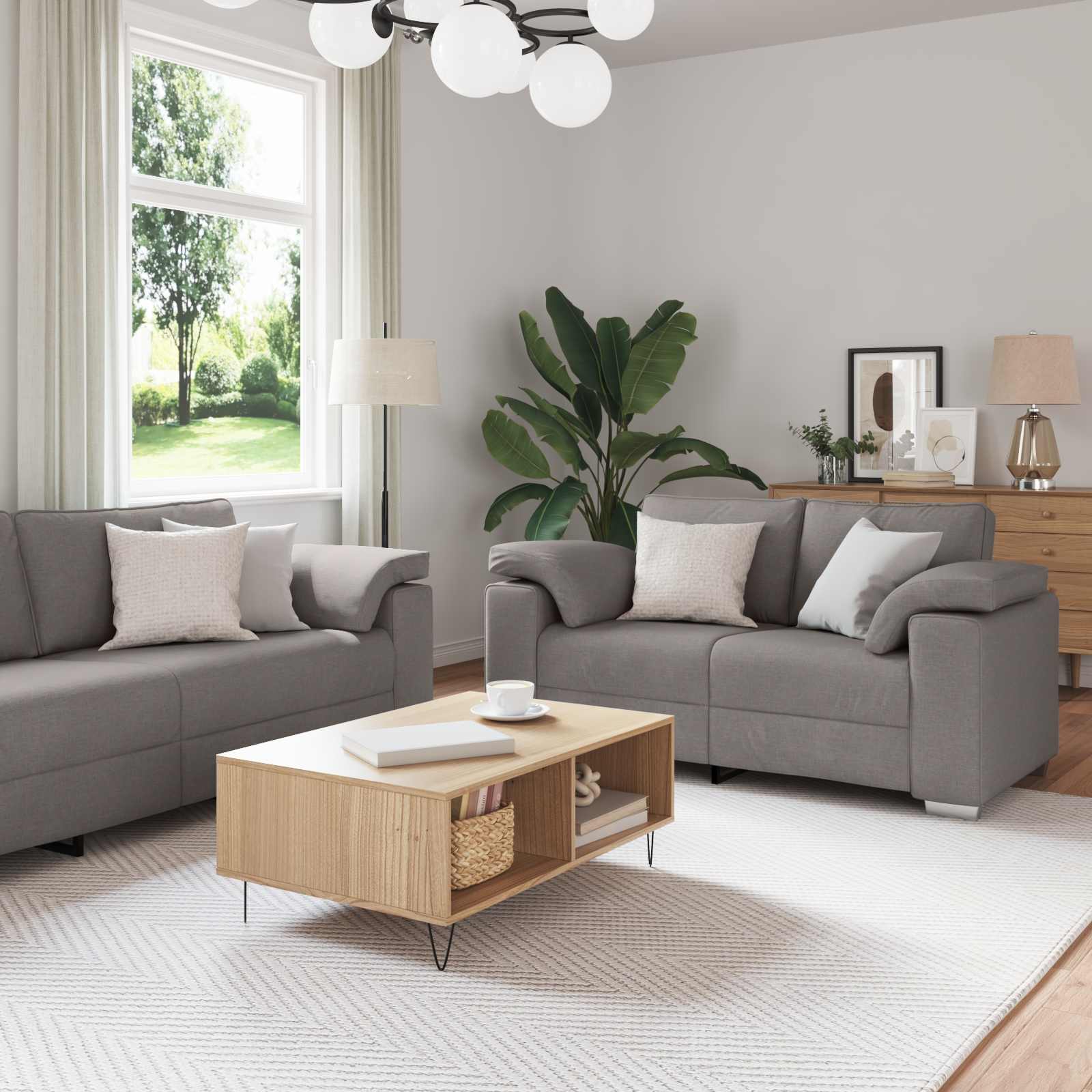 Sofa 3 pcs Sivo-smeđa 219 x 80 x 82 cm Platnasta tkanina