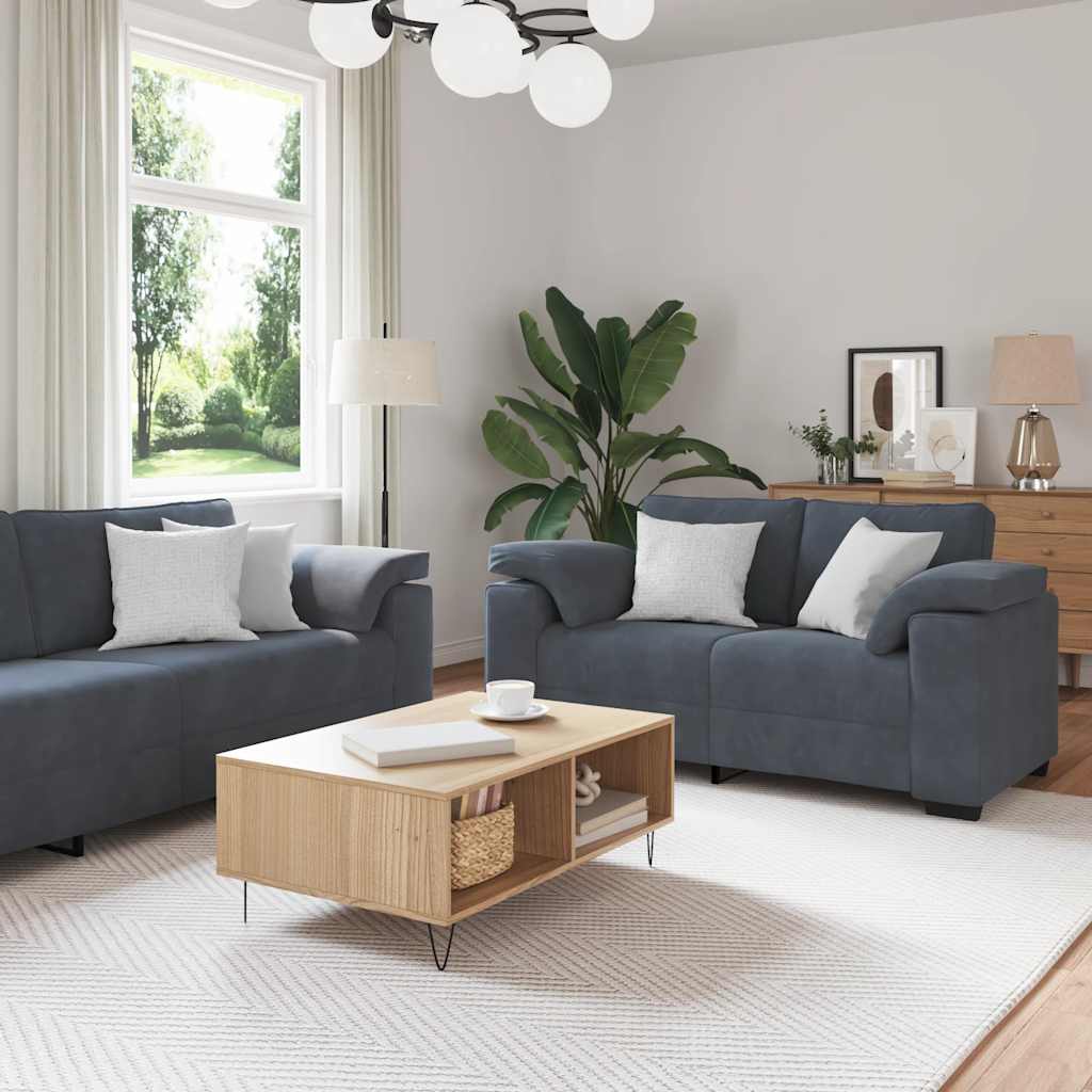 3-dijelni set sofa s jastucima, tamno sivi baršun