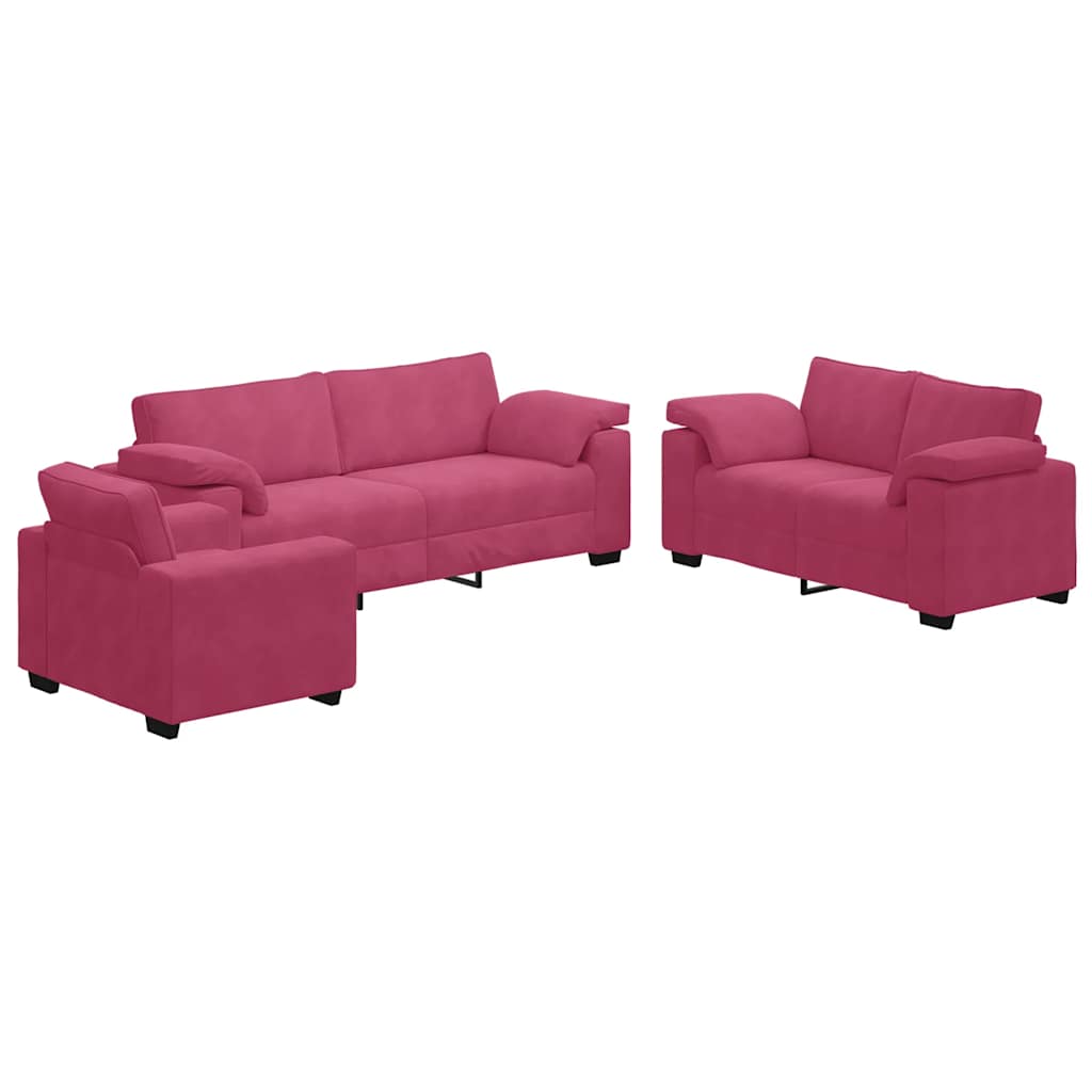 3-dijelni set sofa s jastucima, vinsko crveni baršun