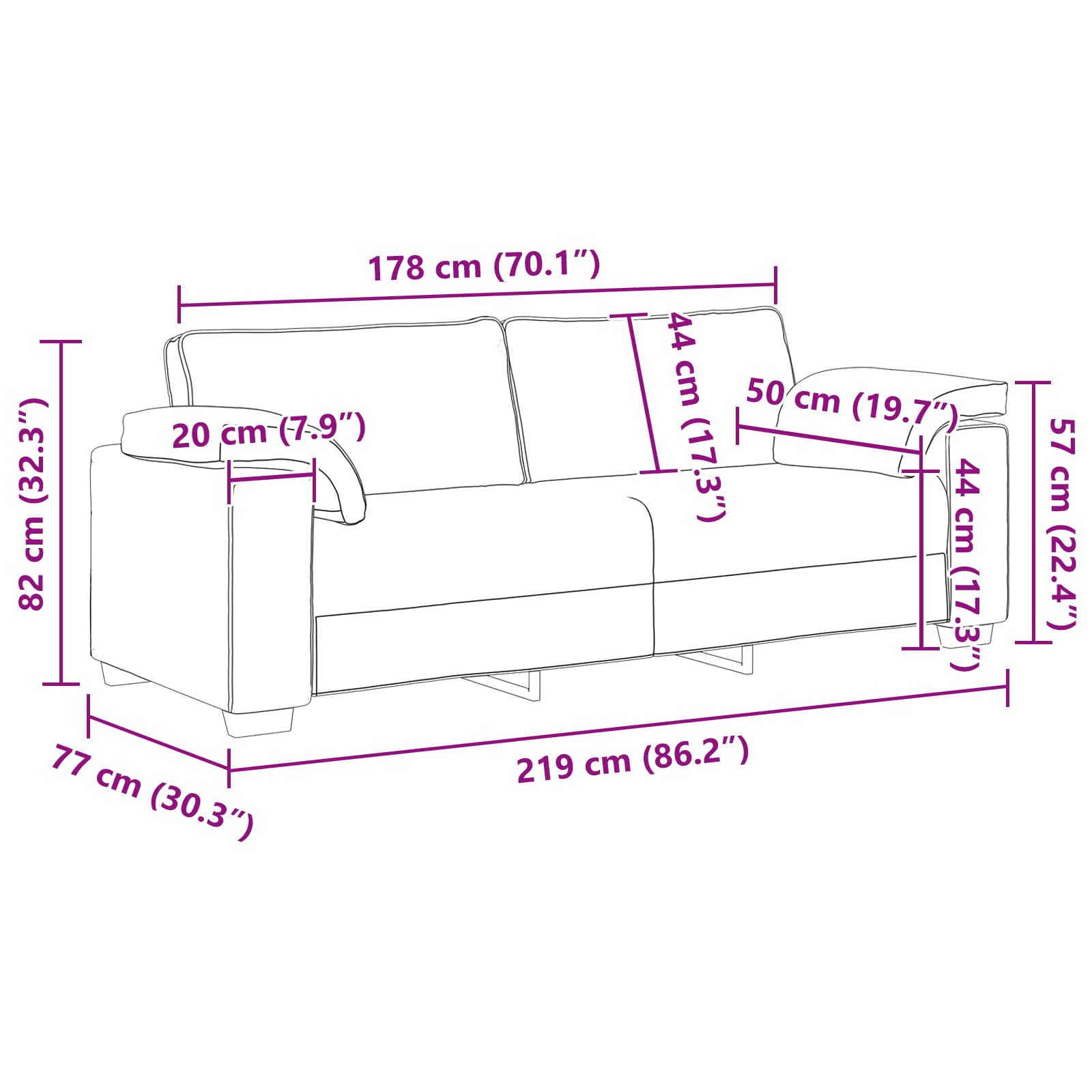 Sofa 2 pcs Sivo-smeđa 219 x 80 x 82 cm tkanina