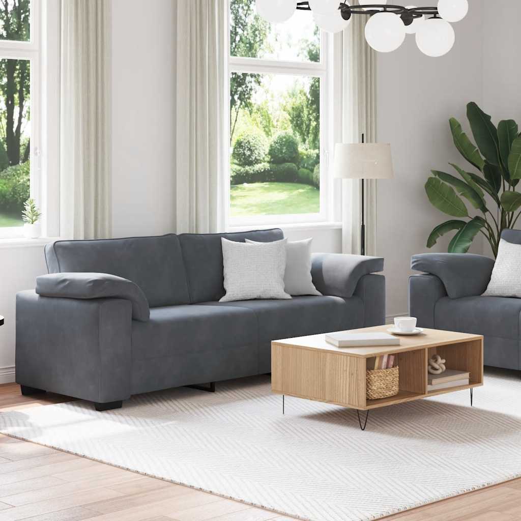Dvodijelni set sofa s jastucima, tamno sivi baršun