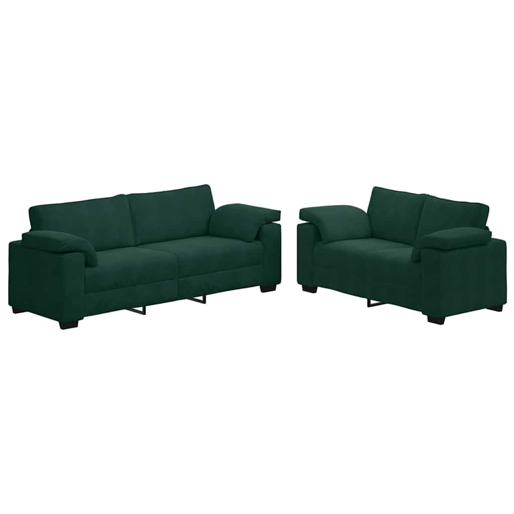 Dvodijelni set sofa s jastucima, tamnozeleni baršun