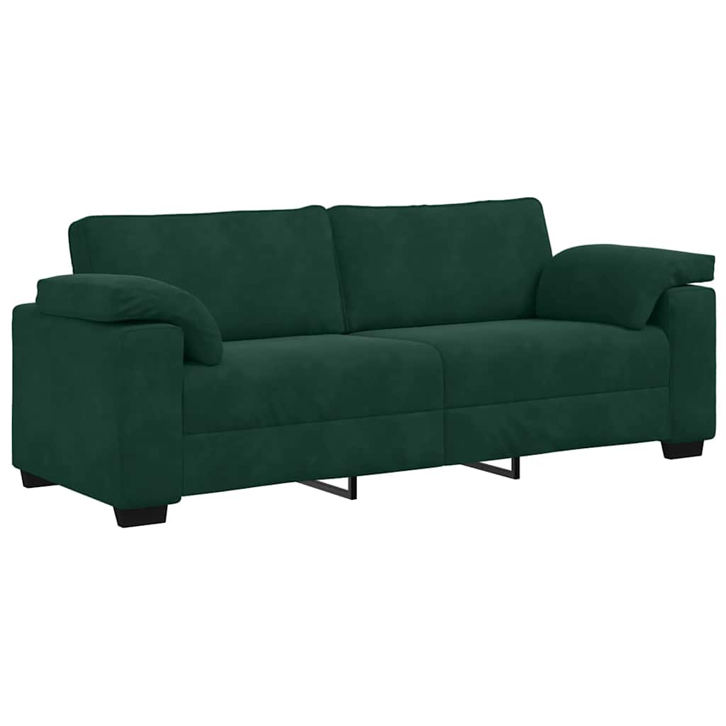 Dvodijelni set sofa s jastucima, tamnozeleni baršun