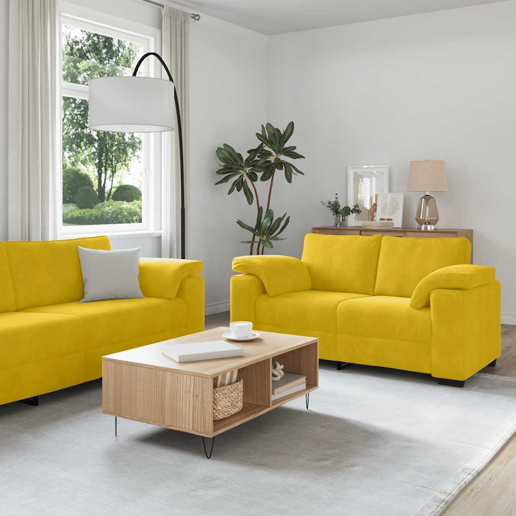 Dvodijelni set sofa s jastucima, žuti baršun