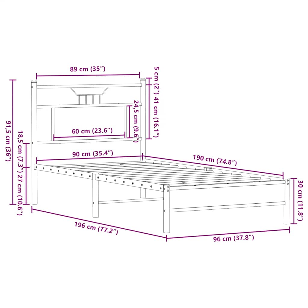 Okvir kreveta bez madraca dimljena boja hrasta 90x190 cm drveni